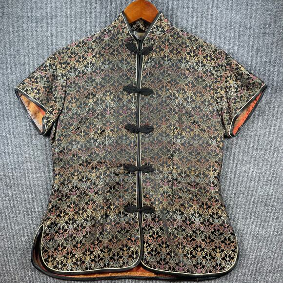 VTG Golden Dragon KImono Top Women's 40 (Small) Gold Multicolor Floral Allover - Picture 1 of 10